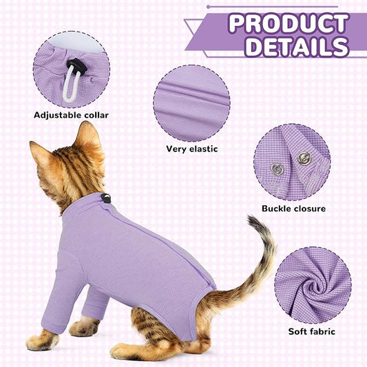 PUMYPOREITY Cat Front Leg Recovery Suit, Surgical Spay Suit with Leg Sleeves to Stop Licking, Machine Washable & Comfort Fit, Long Rear Sleeve Prevents Scratching & Biting, Purple, M
