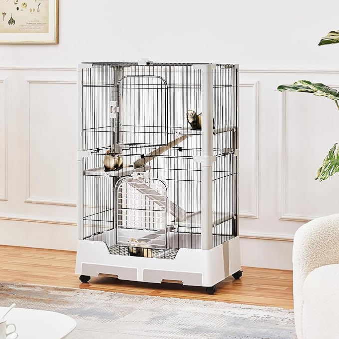 Yaheetech Rolling Small Animal Cage 4 Level Pet Cage with Open Top&Pull-Out Tray for Rabbits, Guinea Pigs, Ferrets and Chinchillas
