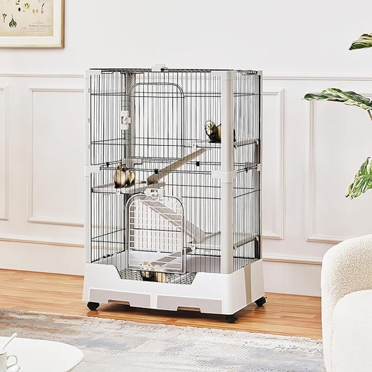 Yaheetech Rolling Small Animal Cage 4 Level Pet Cage with Open Top&Pull-Out Tray for Rabbits, Guinea Pigs, Ferrets and Chinchillas