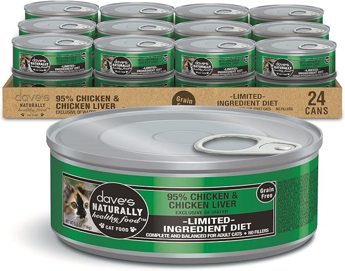 Dave's Pet Food Grain Free Wet Cat Food (95% Chicken & Chicken Liver Pate), Made in Canada Naturally Healthy Canned Cat Food, Added Vitamins & Minerals, Wheat & Gluten-Free, 5.5 oz (24 Pack)