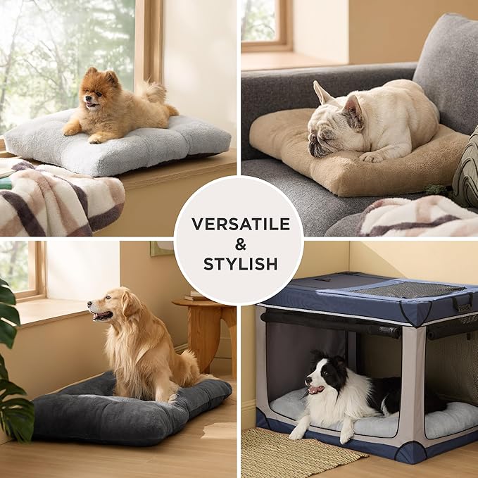Bedsure Washable Dog Crate Bed Large Sized Dog, Comfort Fluffy Plush Pet Pillow Bed Kennel Pad with Non-Slip Bottom, Machine Washable Pet Sleeping Mat, 35"x23", Gray
