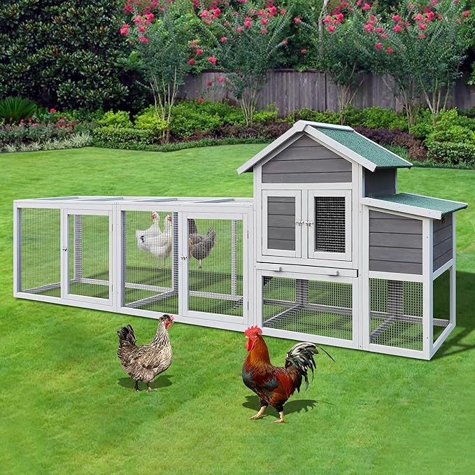 122" Large Chicken Coop with Nest Box and Removable Tray, Hen House for 2-6 Chickens, Outdoor Weatherproof Small Animal Cages