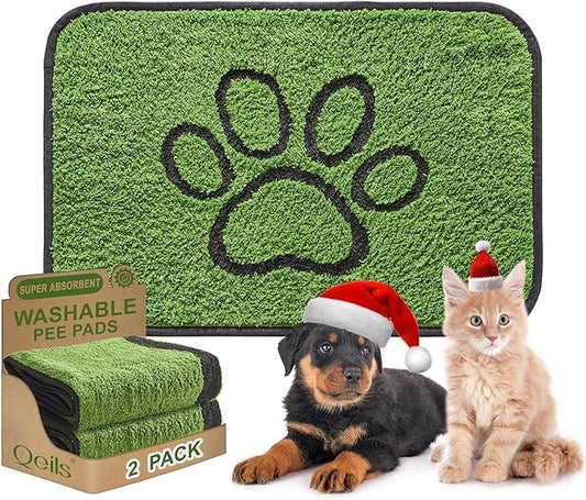 Qeils Reusable Dog Pee Pads, 2 Pack Super Absorbent & Leakproof Washable Puppy Pads with Soft Green Top Layer, for Potty Training, Crates, Couch, Car Seats & Pet Beds, 24"x 36"