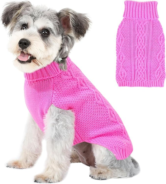 Dog Sweaters for Small Dogs Winter Dog Clothes Turtleneck Knit Puppy Sweater Warm Chihuahua Clothes Cat Sweater Frenchie Doggy Pullover Outfit with Twisted Design(Pink, X-Small)