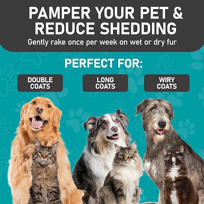 Maxpower Planet Hair Brush - Double Sided Shedding, Dematting Undercoat Rake for Dogs and Cats - Extra Wide Dog Grooming Brush, Reduce Shedding by 95%, Turquoise