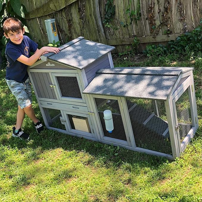 Aivituvin Rabbit Hutch Indoor Bunny Cage Outdoor Chicken Coop Rabbit House Bunny Hutch with Deeper Plastic Tray (Grey02 -one Set)