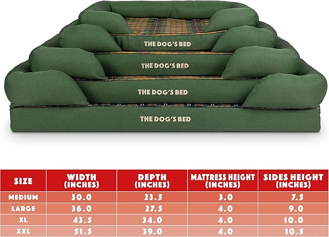 The Dog’s Bed, Large Green Tartan 36x27, Memory Foam, Pain Relief: Arthritis, Hip & Elbow Dysplasia, Post Surgery, Lameness, Supportive, Calming, Waterproof Washable Cover, Veterinary Approved