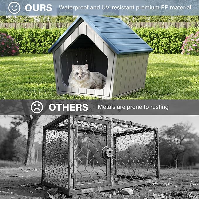 Outdoor Cat House Weatherproof, Clawsable Cat Houses for Outdoor Indoor Cats, Feral Outside Cats House Weatherproof, Resin Insulated Material, Air Holes Easy to Clean and Install, Blue