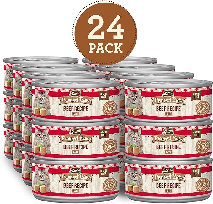 Merrick Purrfect Bistro Grain Free Premium Soft Canned Pate Adult Wet Cat Food, High Protein Beef Recipe - (Pack of 24) 3 oz. Cans