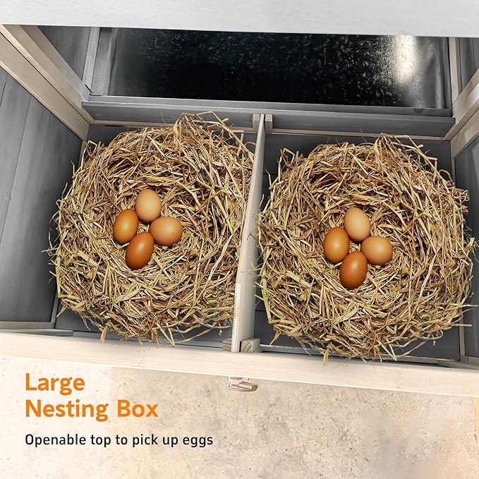 113.5" Gray Large Wooden Chicken Coop with Run – Outdoor Hen House for 2-4 Chickens, Waterproof & UV-Resistant Roof, Nesting Box with Hinged Lid, Sliding Door, Removable Tray, Secure & Easy-Clean
