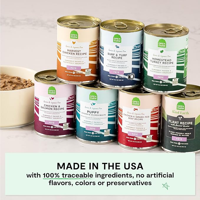 Open Farm Canned Dog Food, Paté for Complete & Balanced Nutrition, Grain-Free and Legume-Free, Harvest Chicken Recipe, 12.5oz Cans (Pack of 12)