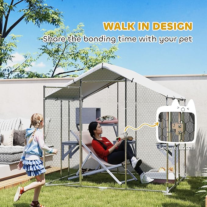 PawHut Catio Outdoor Cat Enclosure, 94.5" Extra Large Walk-in Cat House with Waterproof Cover, 2 Resting Boxes, 7 Jumping Platforms, Chicken Run Coop, Rabbit Hutch, Feral Cat Shelter for Multiple Cats