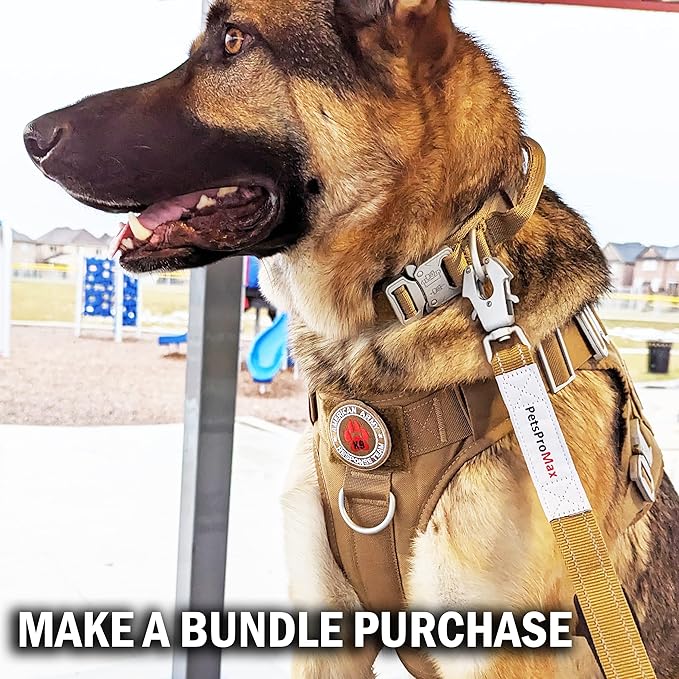 Pets ProMax - Tactical Dog Harness for Extra Large Dogs with 4 Metal Buckles; Heavy Duty Harness for Large Dogs. Our Tactical Dog Harness is Free of Plastic Components. Brown XL