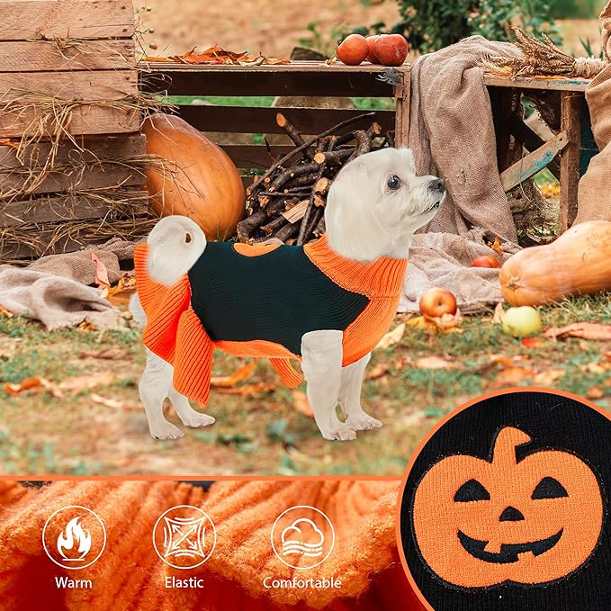 NACOCO Halloween Dog Sweater Dress - Pet Pumpkin Knitted Clothes Cat Sweatshirt Soft Thick Winter Warm Knitwear Outfits Apparel for Small Medium Large Dog Girl Cat (Orange, 2XL)