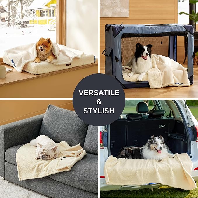 Bedsure Self Warming Blanket for Extra Large Dogs - XL Cat Waterproof Blanket Washable for Couch Protection, Sherpa Fleece Puppy Blanket, Soft Plush Reversible Throw Furniture Protector, 50x60, White