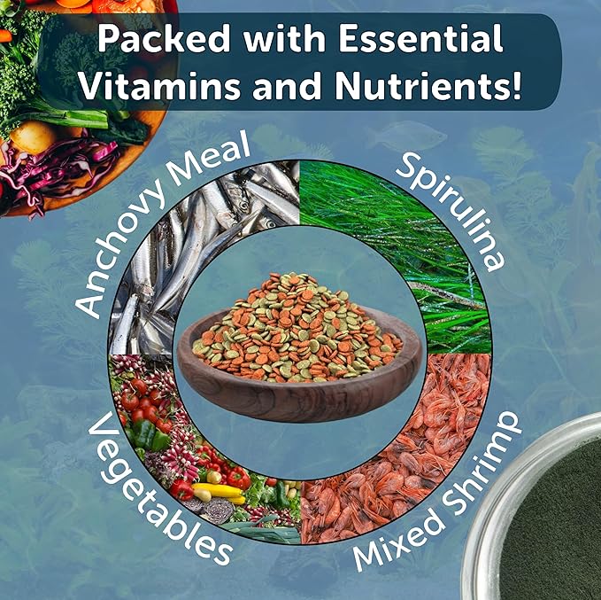 Aquatic Foods Inc. 3.5mm - 1/3" Small Sinking Wafers of Spirulina, Algae & Color Enhancing Wafers for Bottom Fish, Shrimp, Snails, All Fish. 4-Type Wafer & 12-Type Pellet Mix Included 6oz