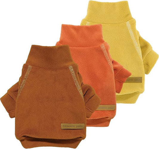 Fitwarm 3 Pack Classic Fleece Dog Sweater, Turtleneck Dog Sweatshirt, Winter Clothes for Small Dogs Boy Girl, Pet Pullover Jumper, Cat Apparel, Orange, Yellow, Coffee, Large