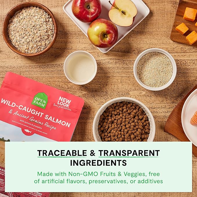 Open Farm, Ancient Grains Dry Dog Food, Protein-Rich & Nutrient Dense, 90% Animal Protein Mixed with Non-GMO Fruits, Veggies and Superfoods, Farmer's Table Pork Recipe, 22lb Bag