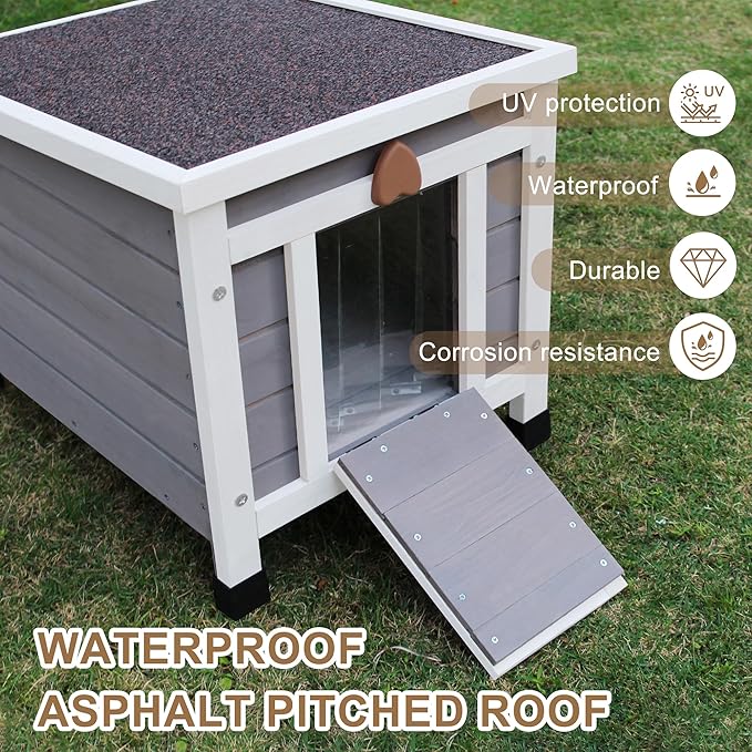 Weatherproof Cat House for Outdoor Cats in Winter, 100% All-Around Insulated Outdoor Cat Shelter with Warm Liner for Outside Feral Cat,Puppy,Rabbit and Small Pets-Grey with Warm Liner
