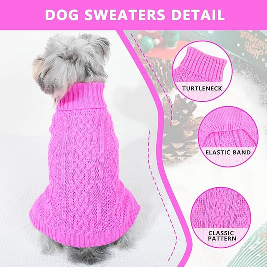 Dog Sweaters for Small Dogs Winter Dog Clothes Turtleneck Knit Puppy Sweater Warm Chihuahua Clothes Cat Sweater Frenchie Doggy Pullover Outfit with Twisted Design(Pink, X-Small)
