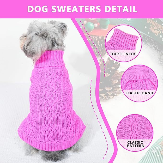 Dog Sweaters for Small Dogs Winter Dog Clothes Turtleneck Knit Puppy Sweater Warm Chihuahua Clothes Cat Sweater Frenchie Doggy Pullover Outfit with Twisted Design(Pink, Small)