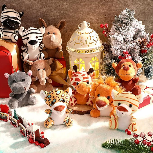 20 Pcs Mini Jungle Stuffed Animals Bulk Safari Stuffed Animals 4.7 Inch Cute Small Jungle Animal Theme Toys Plush Toys Lion Tiger Elephant Giraffe for Safari Themed Party Favors Gifts, 10 Styles