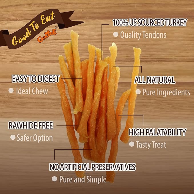 Gootoe Soft Turkey Tendon Stirip with Pumpkin 3oz, Chewy Snack, USA-Sourced Turkey Tendon, Premium Training Chews, Hypoallergenic, Reseal Value Bags, Ideal for Small & Senior Dogs