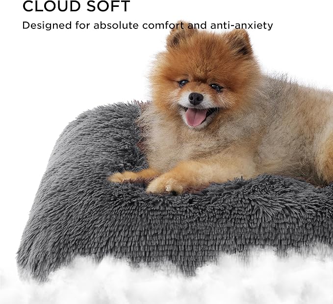 Bedsure Washable Small Dog Bed for Crate, Plush Calming Dog Crate Mat, Fluffy Pet Bed for Small Dogs, Plush Soft Comfort Sleeping Mat for Puppy, Anti-Slip Pet Kennel Pad, 24" x 18", Dark Grey