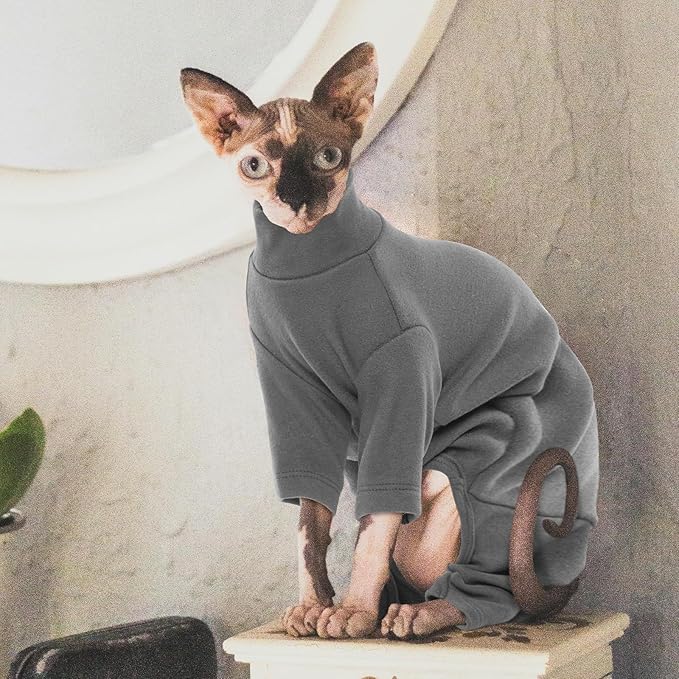 ROZKITCH Hairless Cat Clothes, Breathable Soft Cat Jumpers for Cats Only, Cat Coat with Four Legs, Warm Cat Sweater Cat T-Shirt Cat Pajamas Jumpsuit Vest Cornish Rex, Devon Rex, Peterbald Grey M