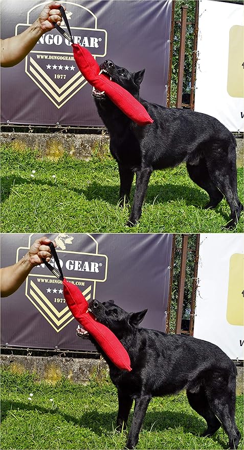 Dingo Gear French Linen tug Toy for Dog, Dog Bumper for Training, Agility, tug of war, Dog bite Pillow for Strong Dog, 1handle 18" Black S00075