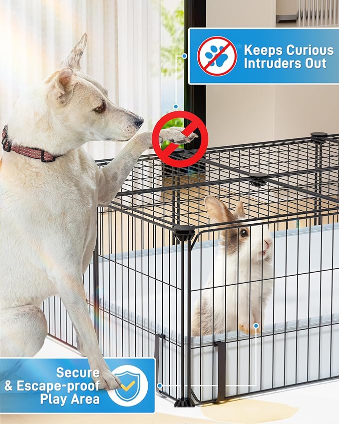 BUCATSTATE 20 Panels Guinea Pig Cages, Rabbit Cage Indoor with Waterproof Mat, Small Animal Playpen with Door for Guinea Pigs, Bunny, Hedgehogs, Chickens, Chinchillas (56" L x 24" W x 12" H)