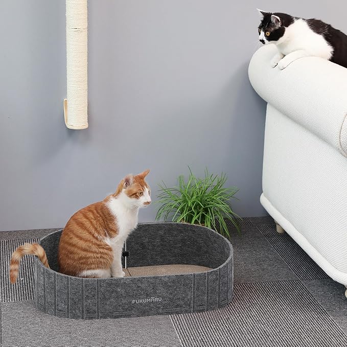 FUKUMARU Cat Scratcher, 24 Inch Sofa Shape Cat Scratcher Couch Bed, Reversible Detachable Cats Scratching Board, Round Cats Scratch Pads Refill Indoor, Dark Grey