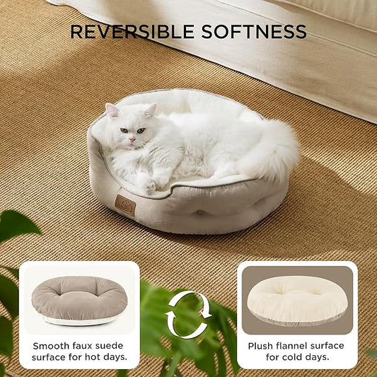 Bedsure Dog Beds for Small Dogs - Round Cat Beds for Indoor Cats, Washable Pet Bed for Puppy and Kitten with Slip-Resistant Bottom, 20 Inches, Camel