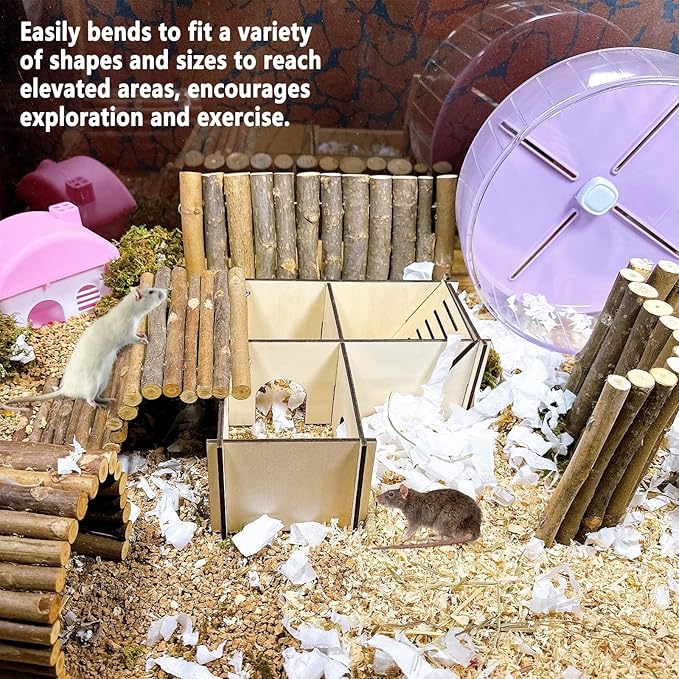 kathson 4PCS Hamster Wooden Bridge Toys,11.02" L x 6.09" W Large Climbing Toy,Rat Ladder,Small Animal Chew Toys,Wood Hideout Tunnel for Chinchillas Guinea Pig Gerbils Ferret Syrian Hamster Squirrel