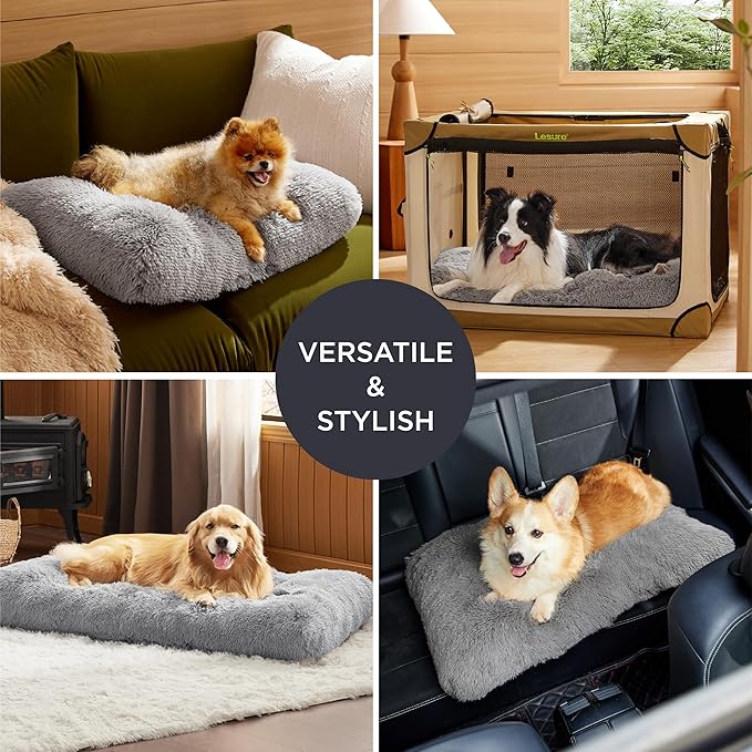Bedsure Washable Medium Dog Bed for Crate, Plush Calming Dog Crate Mat, Fluffy Pet Bed for Medium Sized Dogs, Plush Soft Comfort Sleeping Mat for Puppy, Anti-Slip Pet Kennel Pad, 29" x 21", Grey