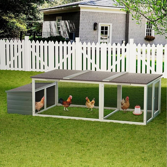 20.93ft² Large Wooden Chicken Coop with Run and Nesting Box – Outdoor Hen House with Weatherproof Asphalt Roof, Secure Wire Enclosure & Easy-Clean Design for 3–4 Chickens Gray