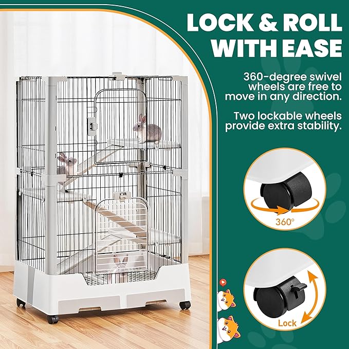 Yaheetech Rolling Small Animal Cage 4 Level Pet Cage with Open Top&Pull-Out Tray for Rabbits, Guinea Pigs, Ferrets and Chinchillas
