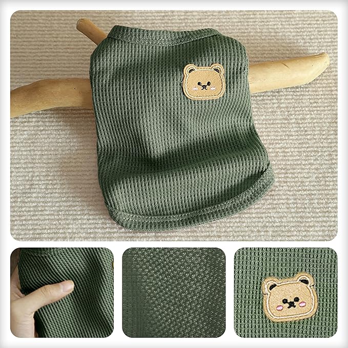 Waffle Knit Cat & Dog T Shirt for Small Dogs, Stretchable Puppy Shirt for Sphynx Cats & Small Breeds, Pet Clothes | Breathable Summer/Winter Apparel for Newborn(Green Large)