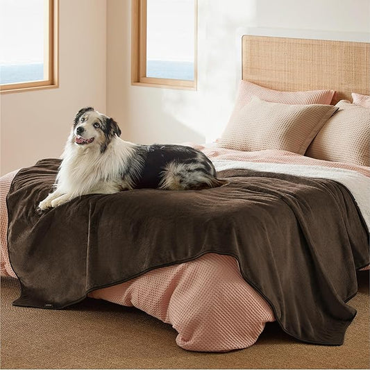 Bedsure Waterproof Blanket for Bed - Sherpa Fleece Waterproof Dog Blankets for Large Dogs, Pet Blankets for Bed/Couch/Dog Crate, Soft Plush Reversible Furniture Protector, Twin Size, 80"x60", Brown