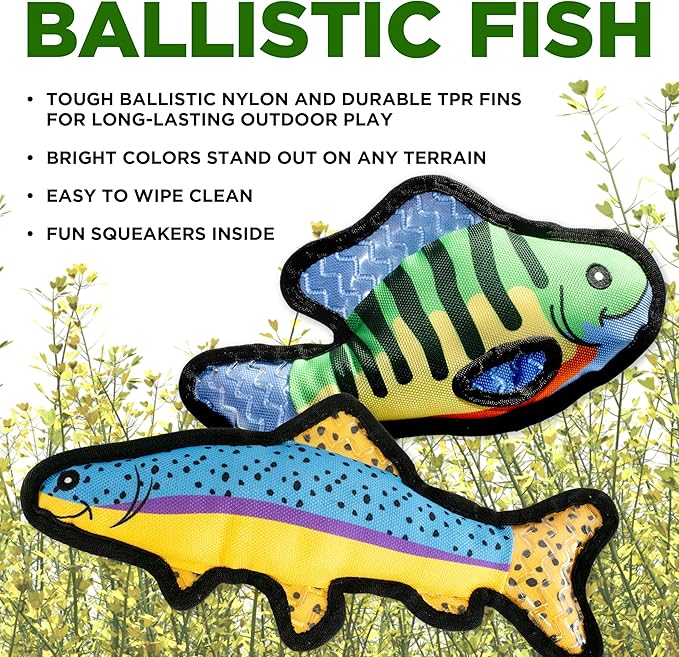 Dog Toys | Plush Toy Fish Bluegill & Trout Stuffed Animal for Dogs, Value 2-Pack | Outdoor Toy - Easy to Clean and Made from Non Toxic Materials
