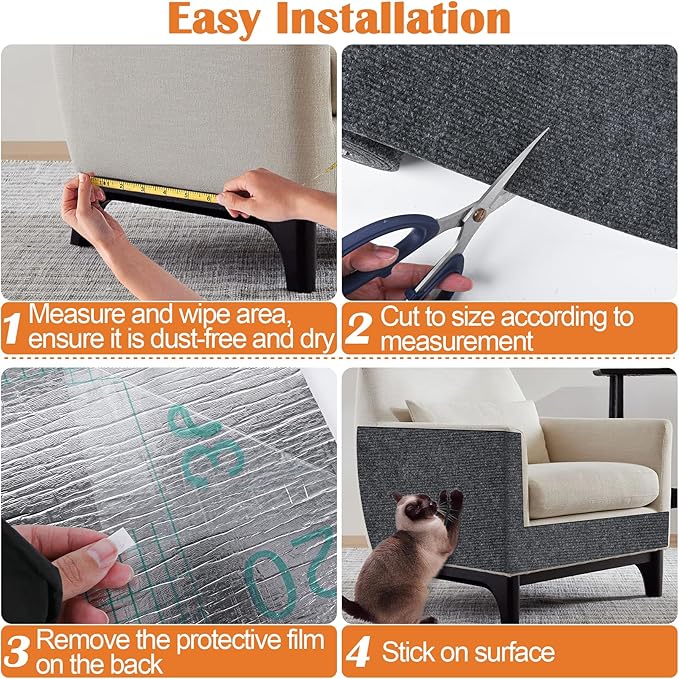 Cat Scratch Furniture Protector - 138" x 15.8" Trimmable Self-Adhesive Cats Claws Scratch Pads, DIY Cat Climbing Couch Protector for Scratch Post Cat Tree Replacement Indoor (Dark Gray)