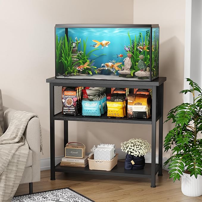BSONE 20-29 Gallon Fish Tank Stand, Aquarium Stand Shelf, 0.71" Thickened Tabletop, 31" Wx17 Dx31 H, Black