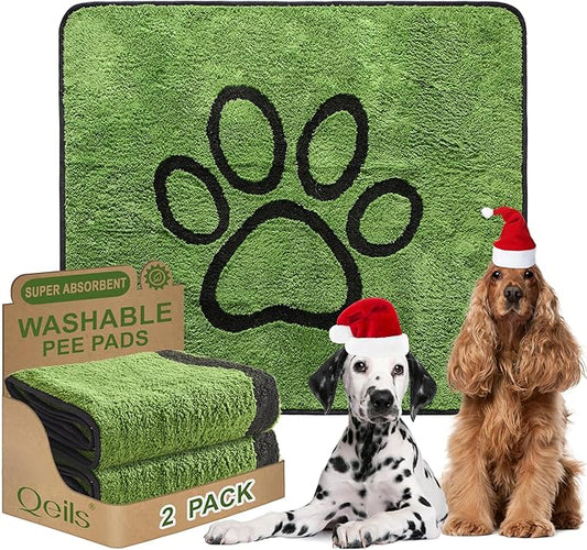 Qeils Reusable Dog Pee Pads, 2 Pack Super Absorbent & Leakproof Washable Puppy Pads with Soft Green Top Layer, for Potty Training, Crates, Couch, Car Seats & Pet Beds, 48"x 48"
