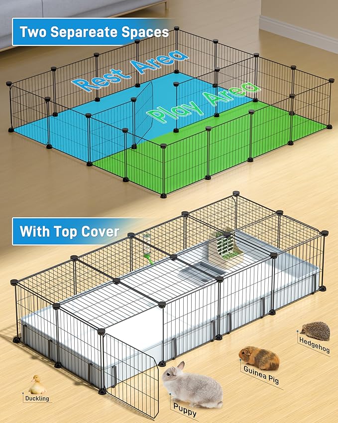 BUCATSTATE 20 Panels Guinea Pig Cages, Rabbit Cage Indoor with Waterproof Mat, Small Animal Playpen with Door for Guinea Pigs, Bunny, Hedgehogs, Chickens, Chinchillas (56" L x 24" W x 12" H)