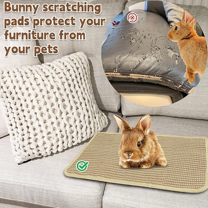 Hamiledyi 2 Packs Rabbit Scratching Pads Natural Sisal Scratcher Mats Sturdy Grinding Claw Pads Rabbit Cage Accessories for Guinea Pig Cat Bunny Chinchilla Protect Furniture (23.62"x11.81")