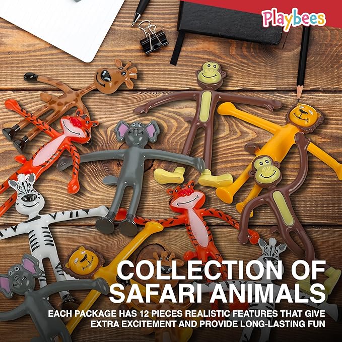 Bendable Zoo Animal Figures Toys - 12 Pack - Durable Plastic Jungle Animals Figures - Engaging & Bendable Rainforest Creature Toys - Educational Fun for Kids and Stress Relief Solution