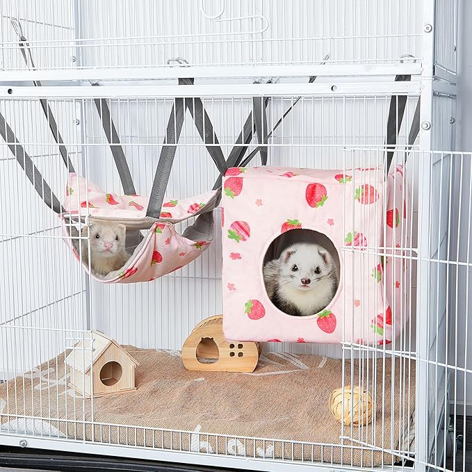 Glittme Ferret Hammock 4 Pack Ferret Cage Accessories Washable Rat Hammock Soft Guinea Pig Hammock for Ferrets, Rat, Sugar Glider, Squirrel