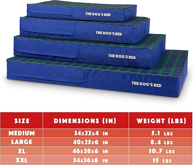 The Dog’s Bed Orthopedic Memory Foam Dog Bed, XXL Black Watch Tartan 54x36 Pain Relief for Arthritis, Hip & Elbow Dysplasia, Post Surgery, Lameness, Supportive, Calming, Waterproof Washable Cover