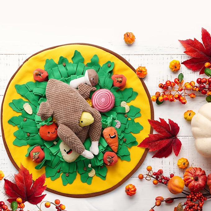 Nocciola 7 in 1 Stuffed Turkey Squeaky Fall Dog Toys, Soft Interactive Cognitive Enrichment Hide and Seek Dog Chew Toys for Large Medium Small Dogs, Cute Plush Pet Supplies 7 Packs