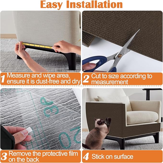 Cat Scratch Furniture Protector - 138" x 13.8" Trimmable Self-Adhesive Cats Claws Scratch Pads, DIY Cat Climbing Couch Protector for Scratch Post Cat Tree Replacement Indoor (Brown)